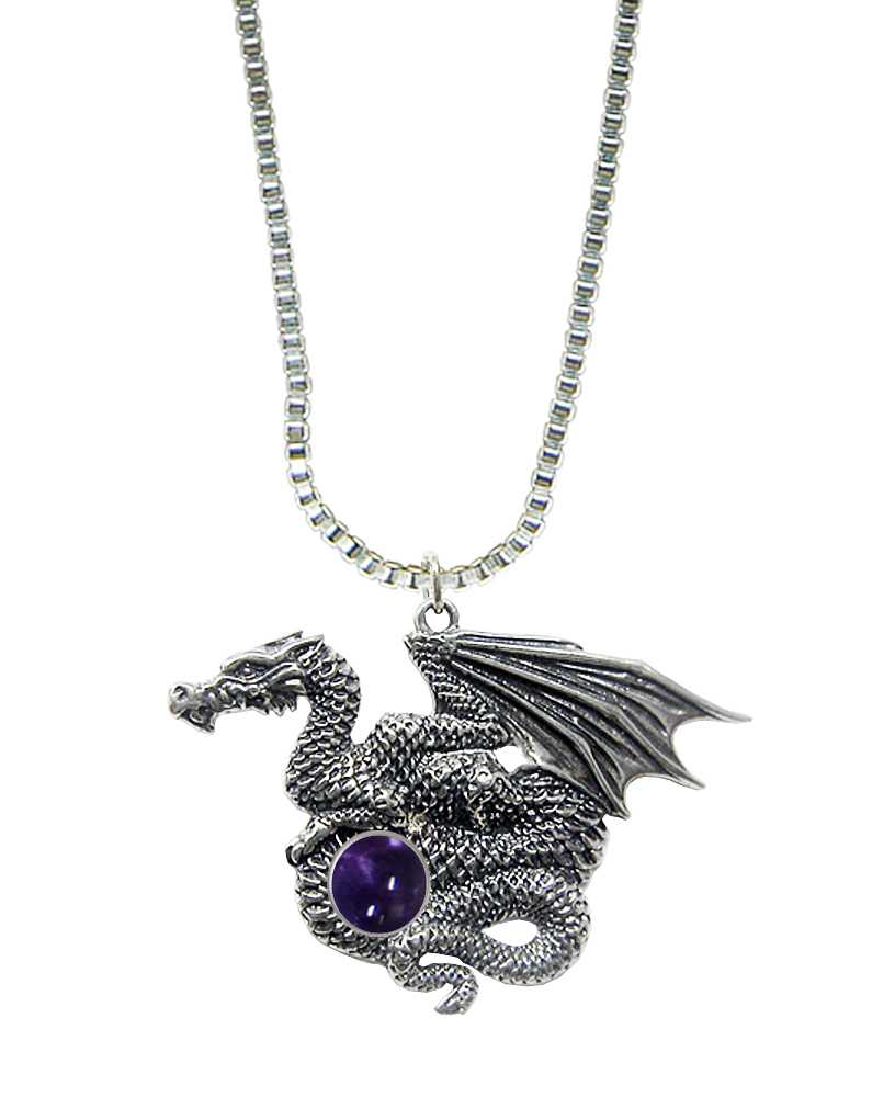 Sterling Silver Dragon of Many Treasures Pendant With Iolite